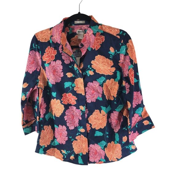 Chicos Floral No-Iron Button Up Blouse Floral Colorful Size 0 (US size 4-6) - Picture 1 of 5
